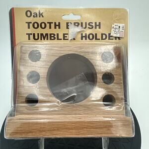 Vintage OAK Wood Toothbrush and Tumbler Holder New K-Mart NIP